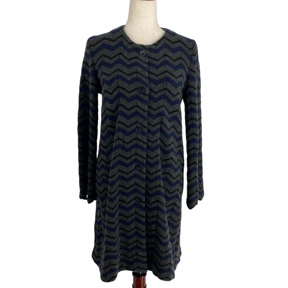 Amina Rubinacci Italy Wool Blend Chevron Knit Longline Sweater 42 Button Down